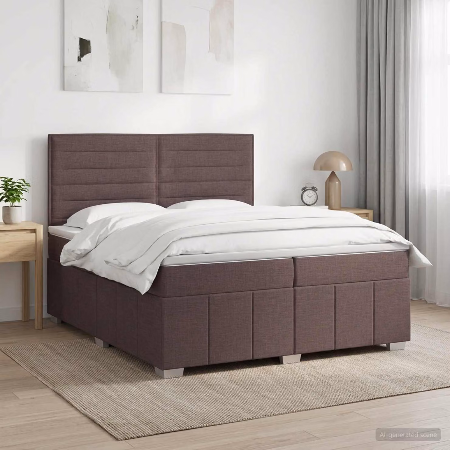 Letto box spring con materasso vidaXL in tessuto marrone e bianco, L/P: 200 x 200 cm
