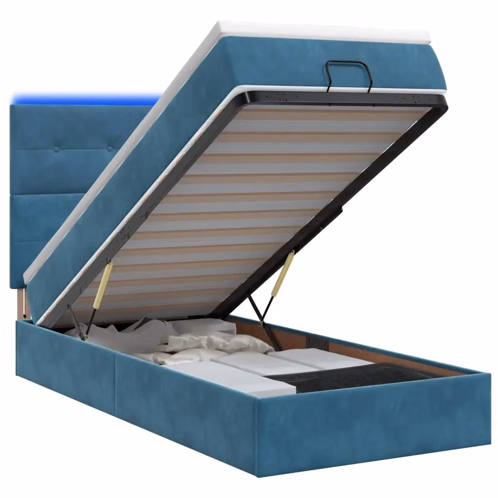 Letto Ottomano con Materasso e Illuminazione LED vidaXL in Velluto Blu e Bianco L/P/H: 200 x 80 x 44 cm – 2