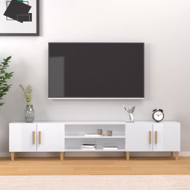 Mobile Porta TV vidaXL Bianco Lucido in Legno Multistrato L: 180 cm, P: 31,5 cm, H: 40 cm