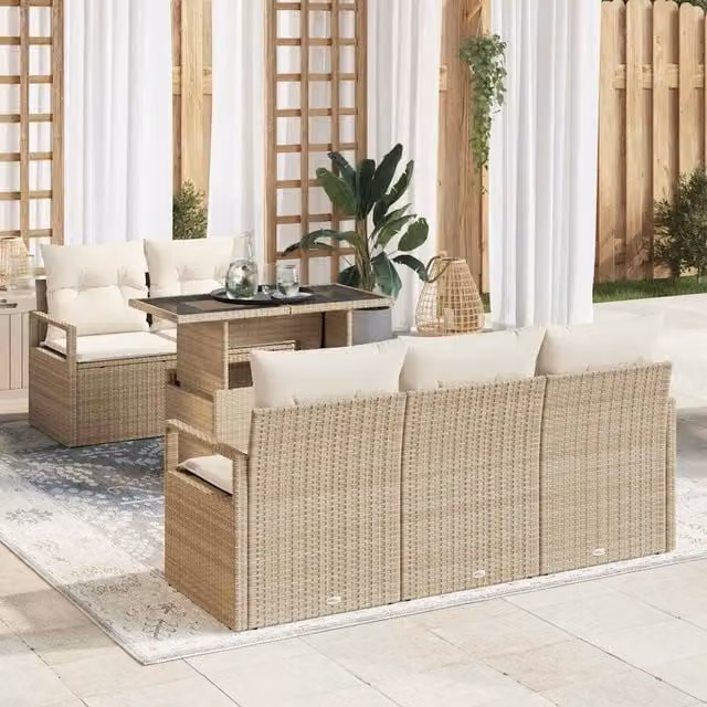 Set Divano da Giardino 6 pz 5-Numero di posti Beige e Crema 3348737