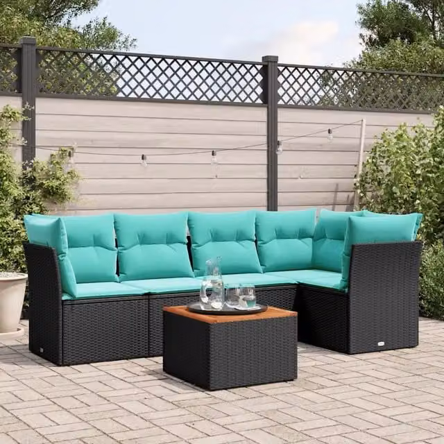 Set Divani da Giardino 6 pz con Cuscini Nero in Polyrattan 3255959