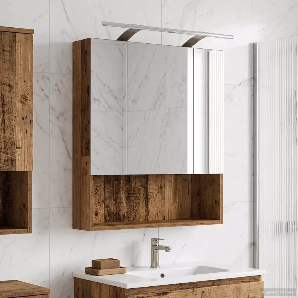 Mobiletto da bagno con illuminazione LED vidaXL in legno marrone, L 60 x P 14.5 x H 70 cm – 2