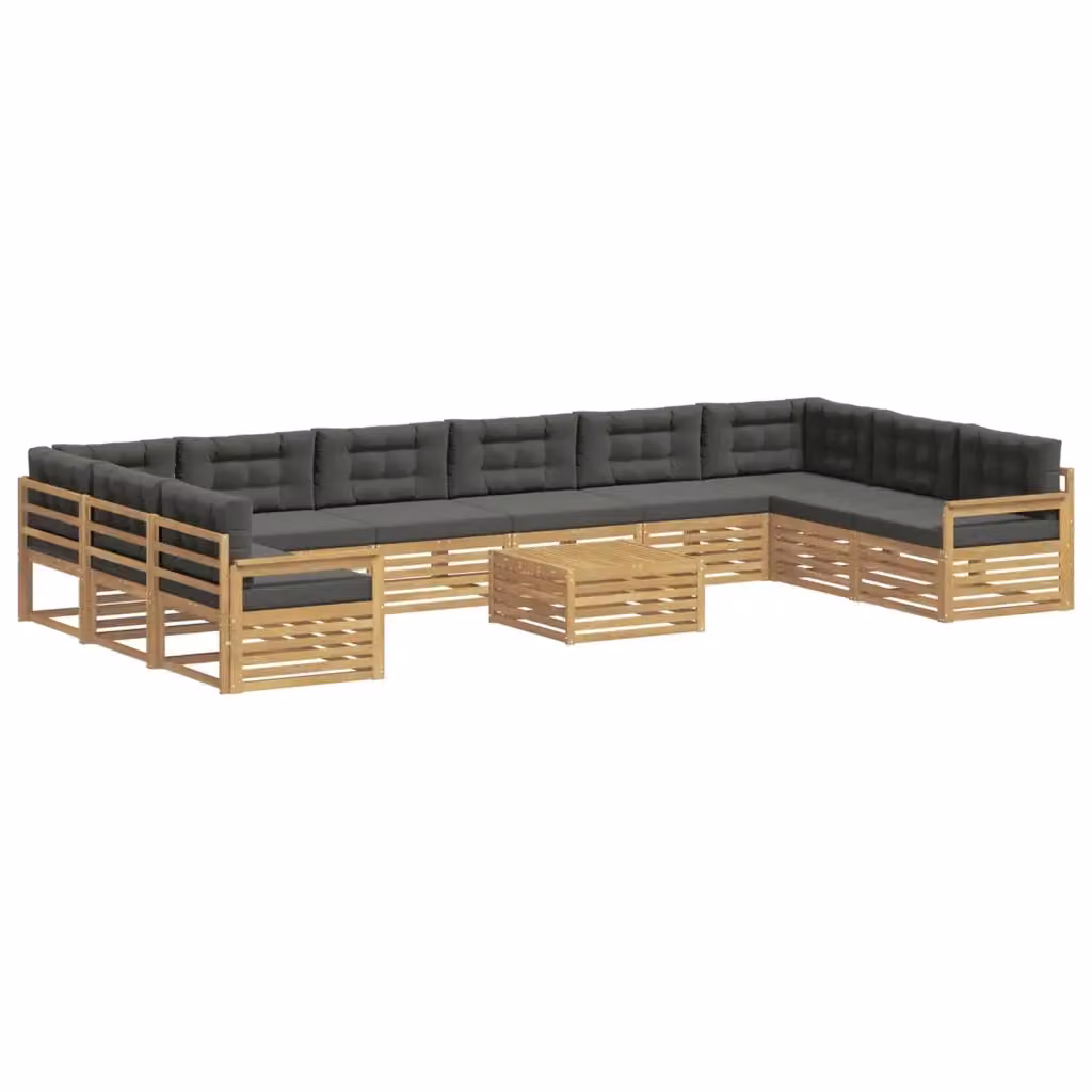 Set di divani da giardino a L con tavolo vidaXL in legno di acacia marrone e grigio composto da 11 pezzi con cuscini inclusi – 2