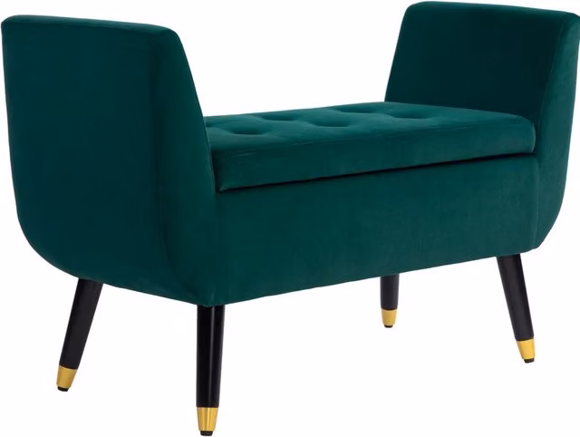 Panca contenitore ULEVR 107x42x65 cm con braccioli e seduta imbottita, poliestere effetto velluto verde