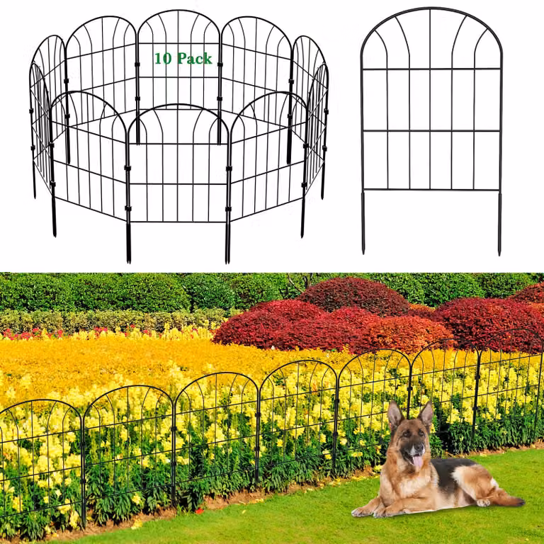 Omgoods - Recinzione decorativa per giardino - Staccionata in metallo per giardino e barriera per animali (10 pannelli)
