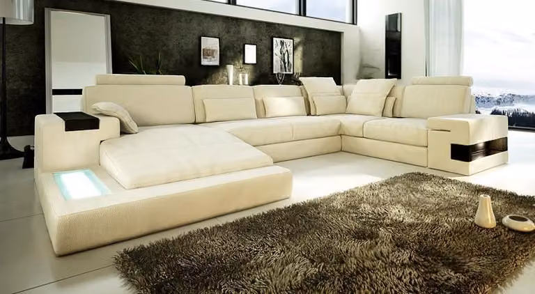 Ledersofa Designer Sofa U-Form Wohnlandschaft Couch Polster Ecksofa Garnitur