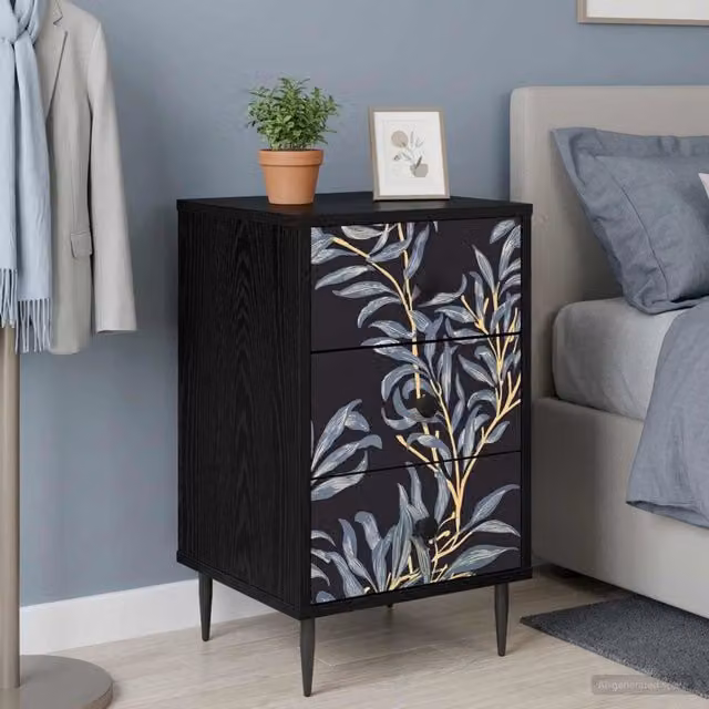 Armadio da Notte DOKKUM 2 pz Rovere Nero 36 x 33 x 61 cm 8007326