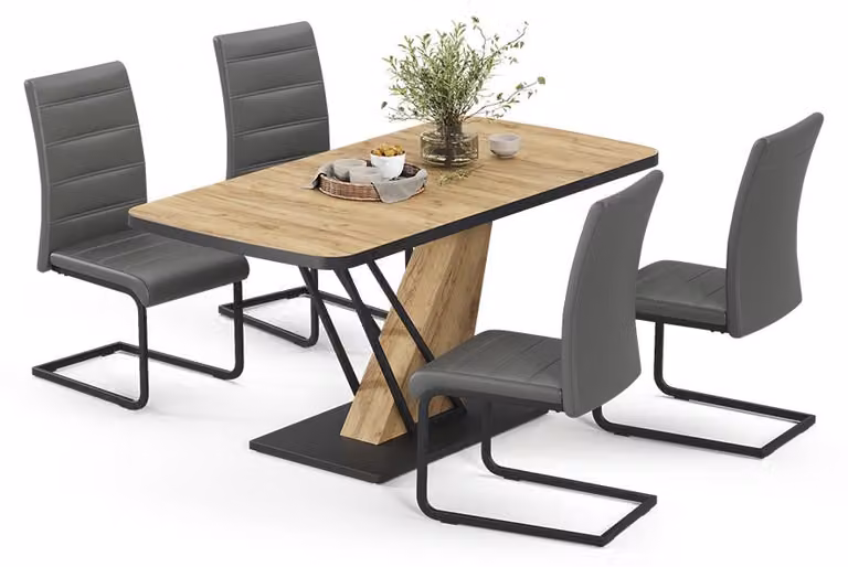 Set di tavoli da pranzo Vicco Fenaro Rovere dorato 120 x 80 cm con 4 sedie da pranzo, grigio, Model 62989