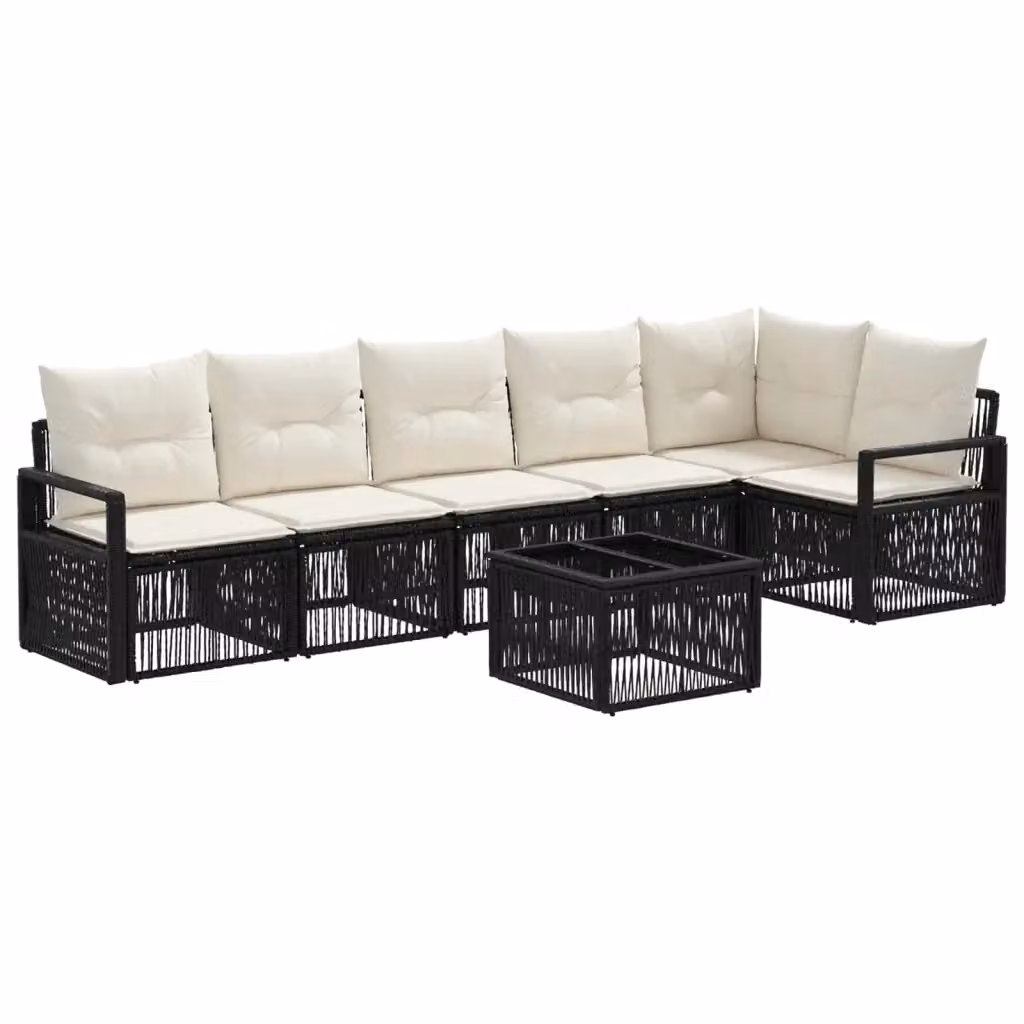 Set Divano da Giardino 7 Pezzi vidaXL Nero con Cuscini e Tavolino in Polyrattan e Metallo – 2