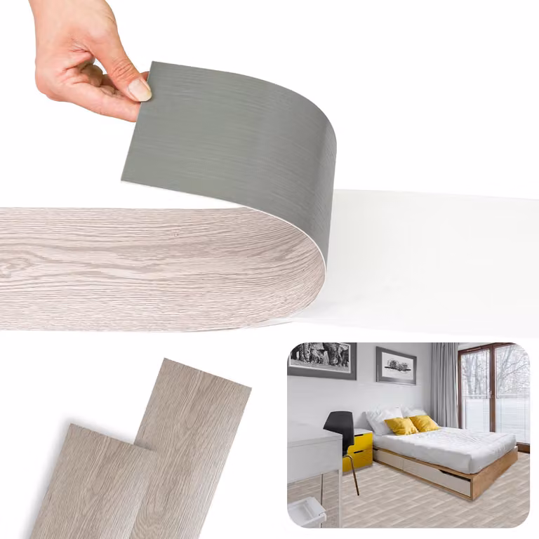 Ikodm, laminato vinilico autoadesivo, 1 m², bianco "rovere", 7 pezzi, effetto legno, pavimentazione con design realistico