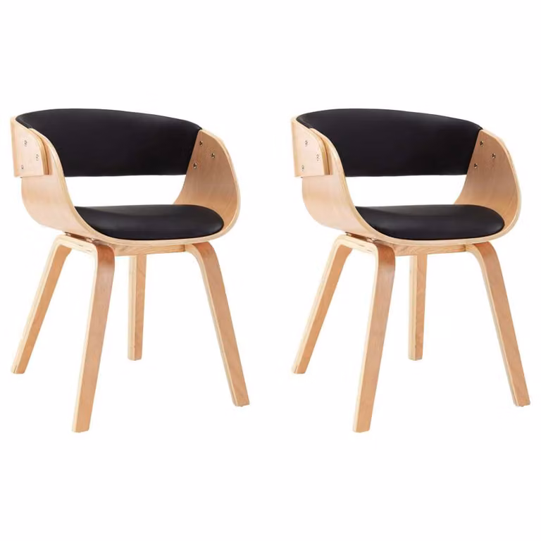 Sedie da Pranzo 2 pz Nere in Legno Curvato e Pelle finta