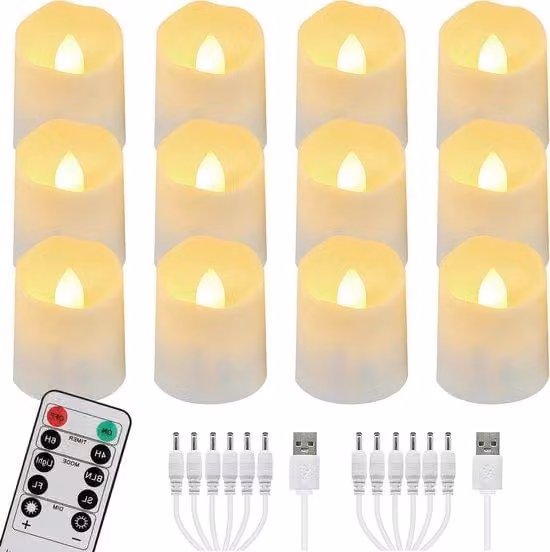 Filari di luci LED con timer e telecomando - 12 pezzi per una festa di Halloween - faretti decorativi dimmerabili a luce tremolante, bianco caldo, con cavi USB