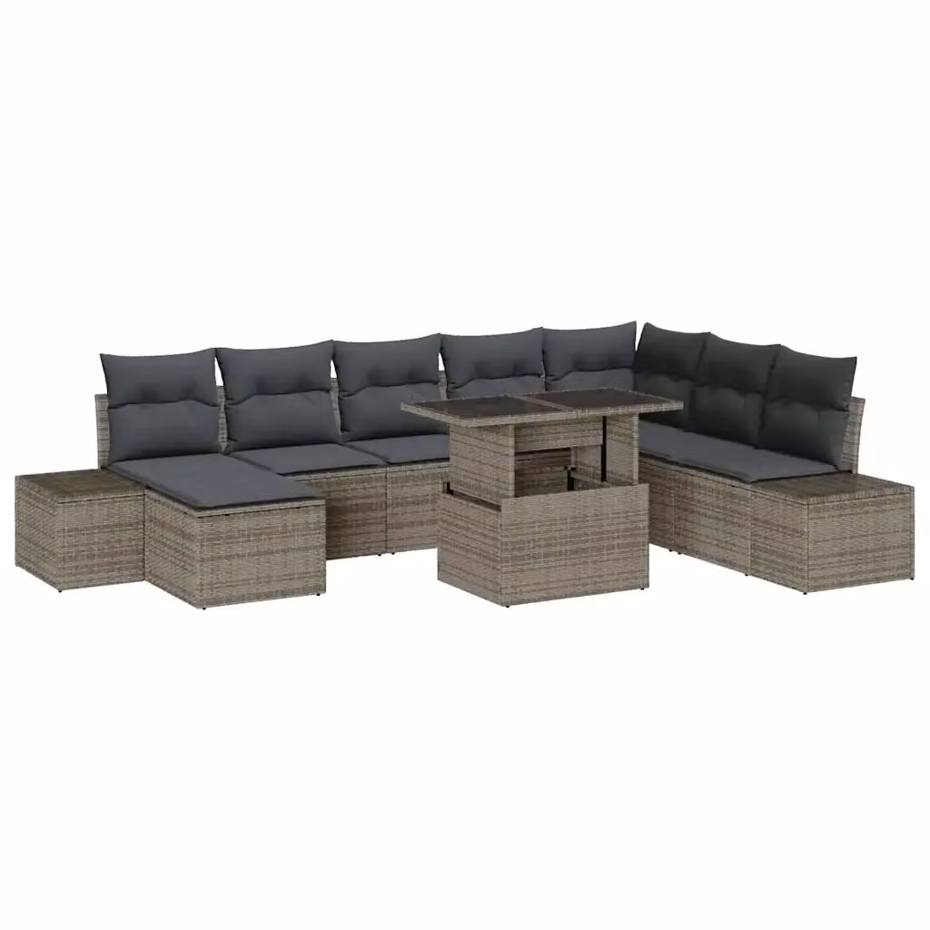 Set Divano da Giardino Moderno vidaXL in Polyrattan Grigio con 9 Pezzi e Cuscini Inclusi – 2