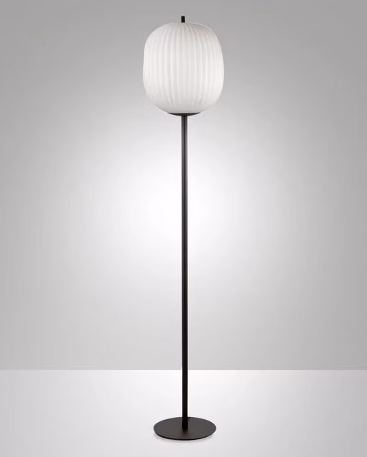Domizia Lampada da terra in metallo e vetro soffiato colore Nero, attacco E27 40W, design elegante con variatore di intensità luminoso incluso
