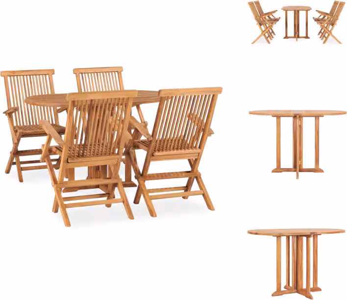 vidaXL Set da pranzo da giardino 5 pezzi pieghevole in legno massiccio di teak - Set di mobili da giardino