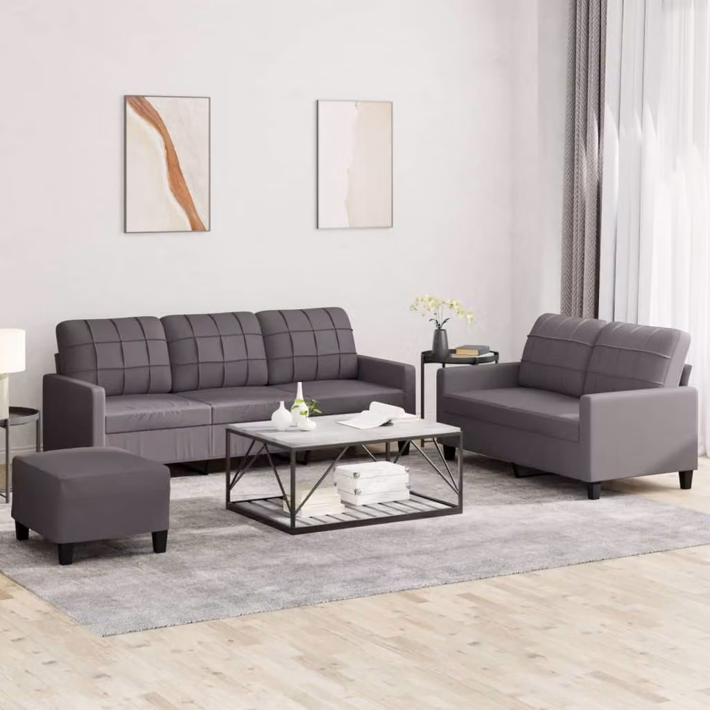 Maison Exclusive - Set divano 3 pezzi con cuscini, grigio, ecopelle