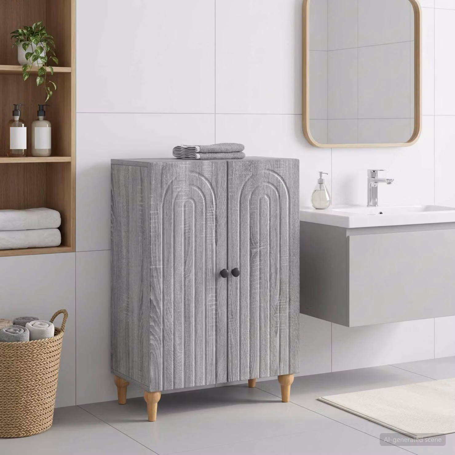 Mobiletto da Bagno vidaXL ALKMAAR Moderno Grigio L: 59,5 cm, P: 31 cm, H: 80 cm