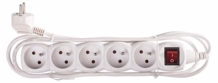 Cavo di prolunga con interruttore - 5 prese, 2 m, bianco 70261