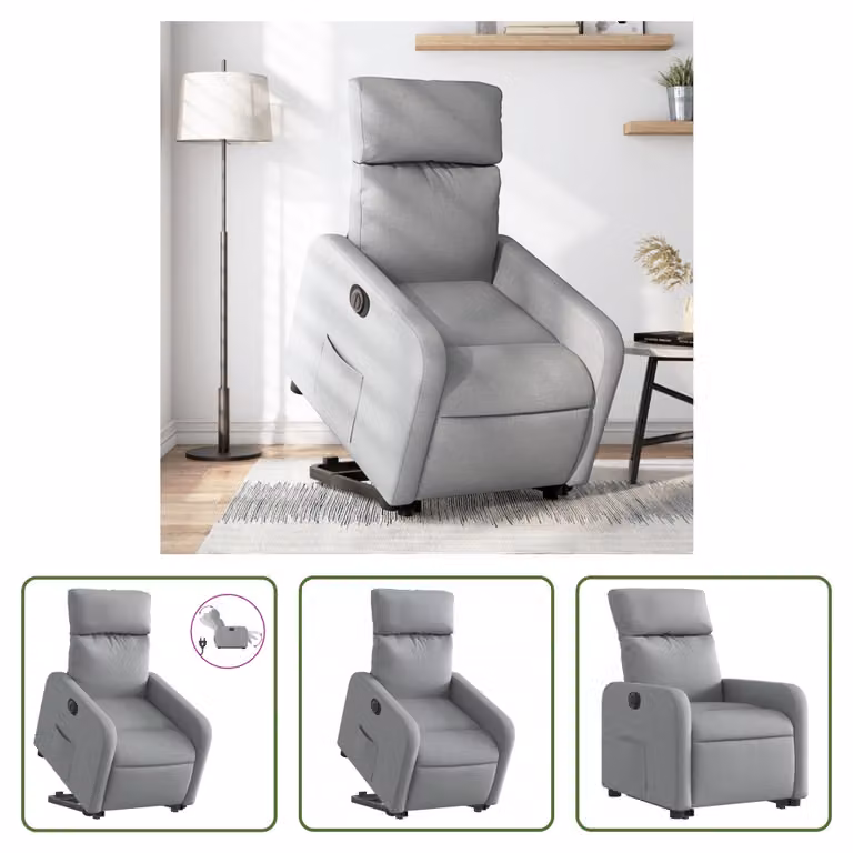 The Living Store Poltrona relax con supporto elettrico in tessuto grigio chiaro