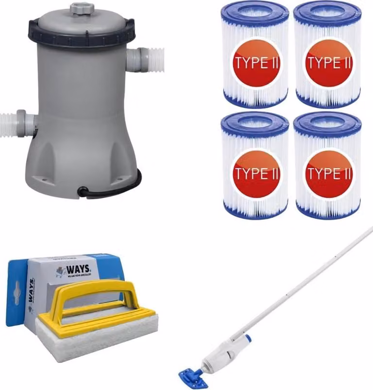 Bestway - Aspiratore per piscina AquaReach & pompa filtro 2006 L/u & 4 filtri tipo II & spazzola WAYS