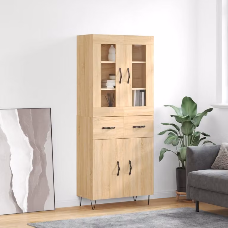 Credenza moderna vidaXL in rovere con ante a battente e ripiani interni, colore marrone, L/P/H: 69,5 x 34 x 180 cm