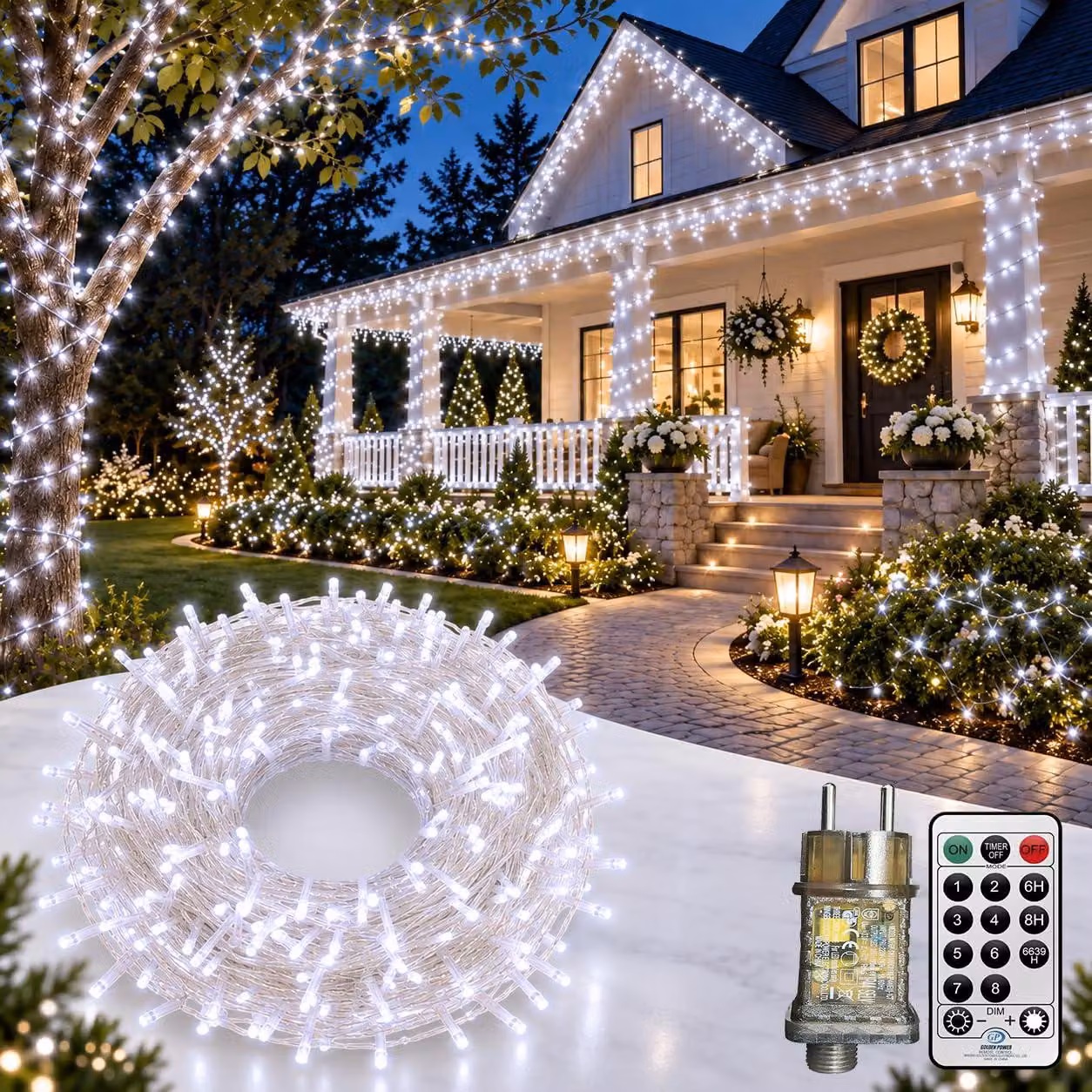 Catena luminosa a LED, 100 metri, 600 LED, 8 modalità, grado di protezione IP44, con spina