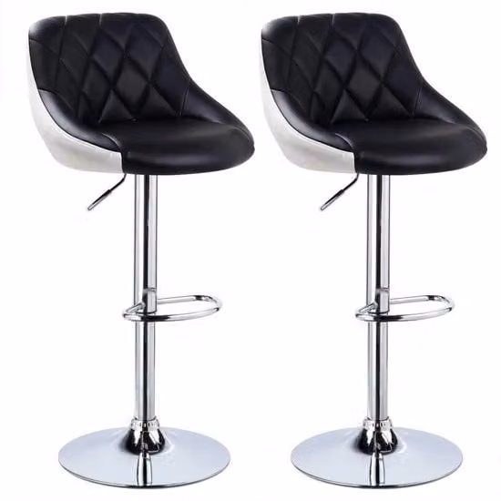 Sedili da Bar con schienale - Set da 2 - Cucina - Sedili da Bar ergonomici - Nero - Regolabile in altezza - Altezza seduta 60-82cm