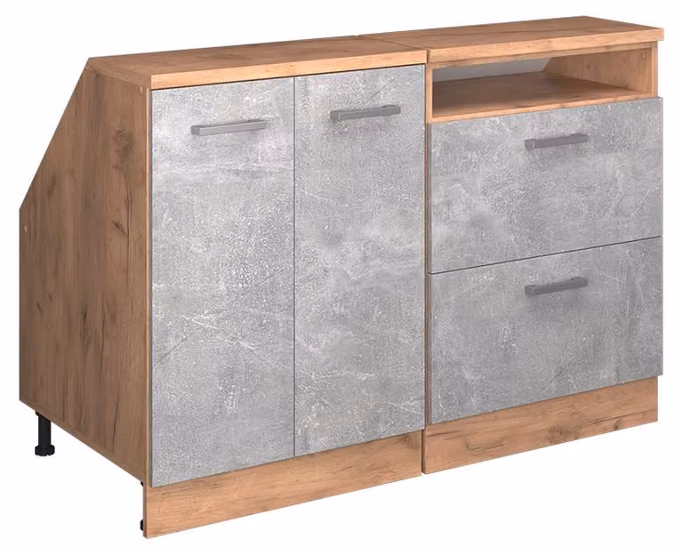 Mobile cucina sottotetto Vicco R-Line Calcestruzzo 120 cm Set di 2 carcasse armadio profondità 60 cm, Model 60368