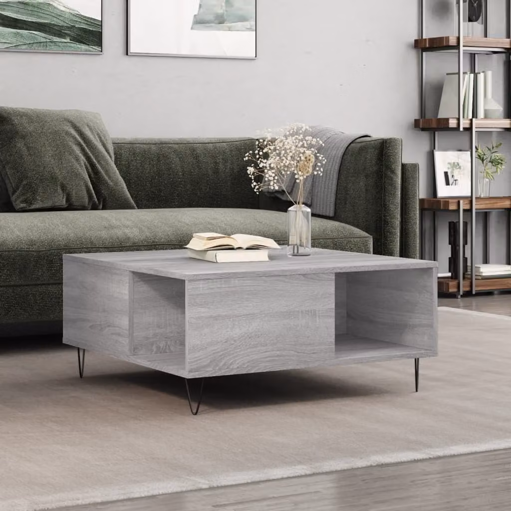 The Living Store Tavolino Grey Sonoma 80x80x36,5 cm Materiale a base di legno