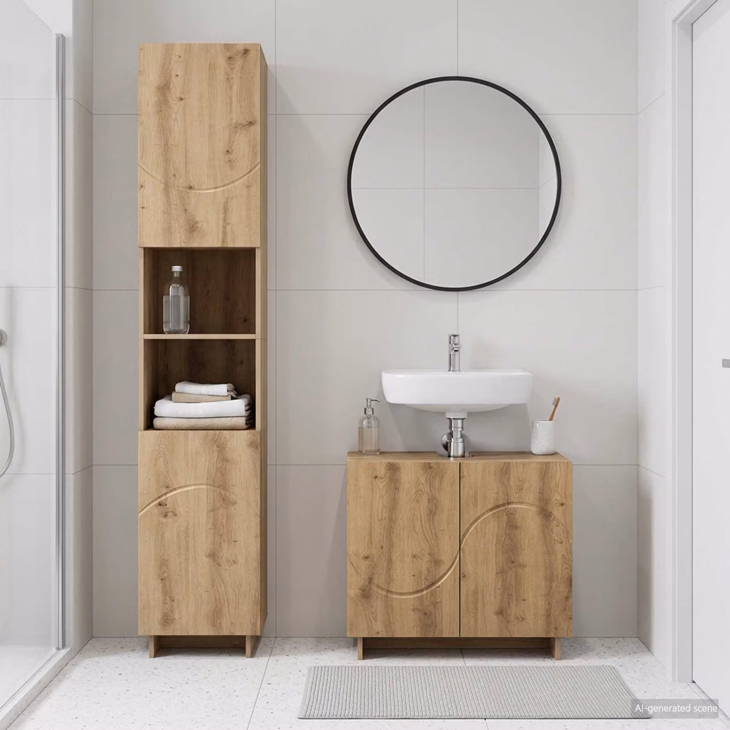 Set di mobili da bagno moderni vidaXL in legno marrone composto da base lavabo e colonna alta L/P/H: 60,0 x 41,47 x 126,24 cm