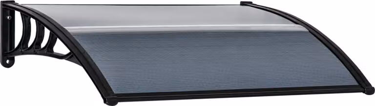 Fortuna Lai Tettoia per porta d'ingresso 100 x 75 cm Tettoia ad arco Tettoia in alluminio e policarbonato Tettoia ad arco con protezione UV Tettoia per porta d'ingresso per balcone, protezione dal sole, protezione dalla pioggia, nero