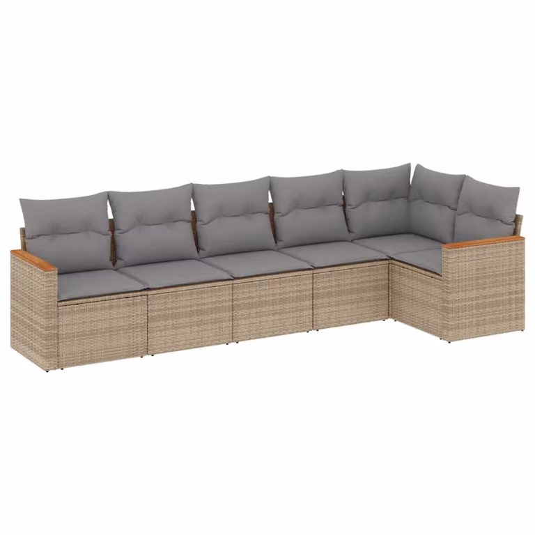 Set Divano da Giardino 6 pz con Cuscini Beige in Polyrattan