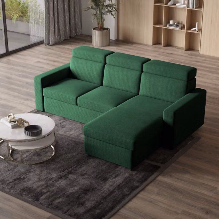 Divano angolare Masseno PADWA con funzione letto a L, divano con box letto, divano da salotto, divano, divano, divano letto, set divano - verde, POSO 14