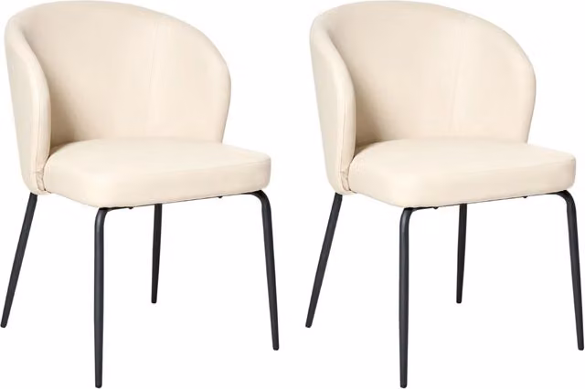 Set di 2 Sedie da Pranzo Rivestimento in Similpelle Seduta Imbottita Gambe in Ferro Beige Chiaro