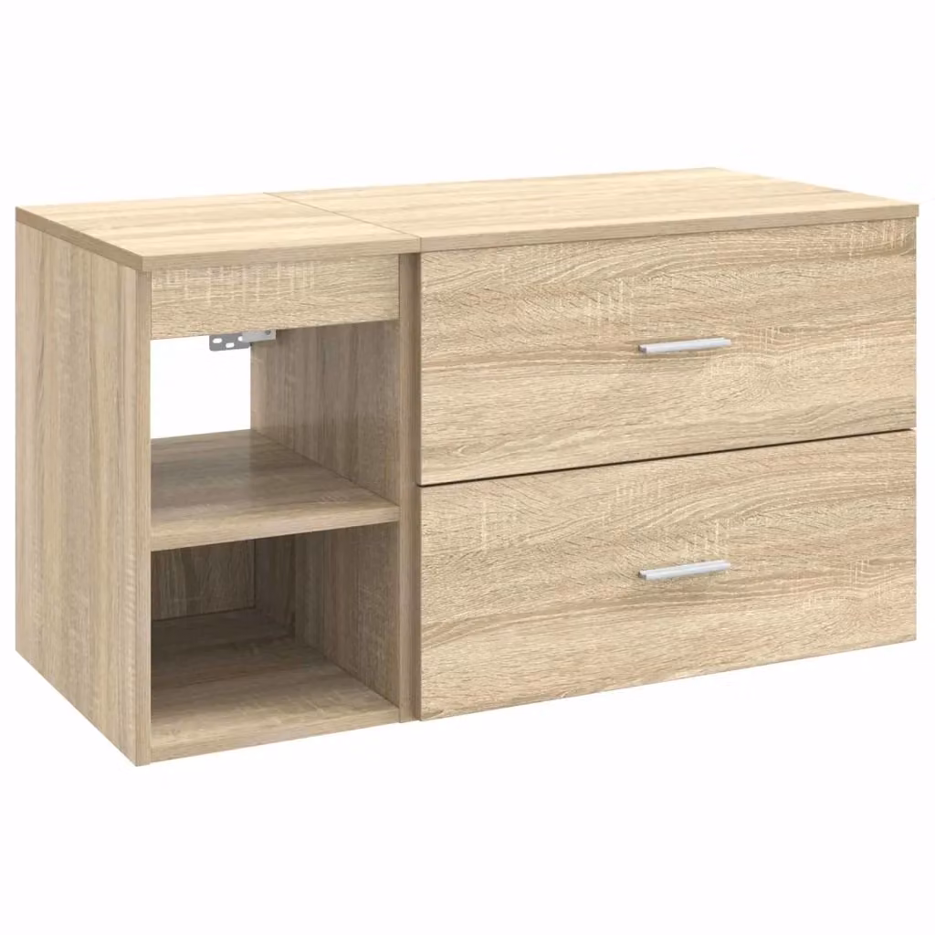 Set di mobili da bagno moderni vidaXL composto da mobile lavabo e pensile a parete in legno color rovere marrone – 2