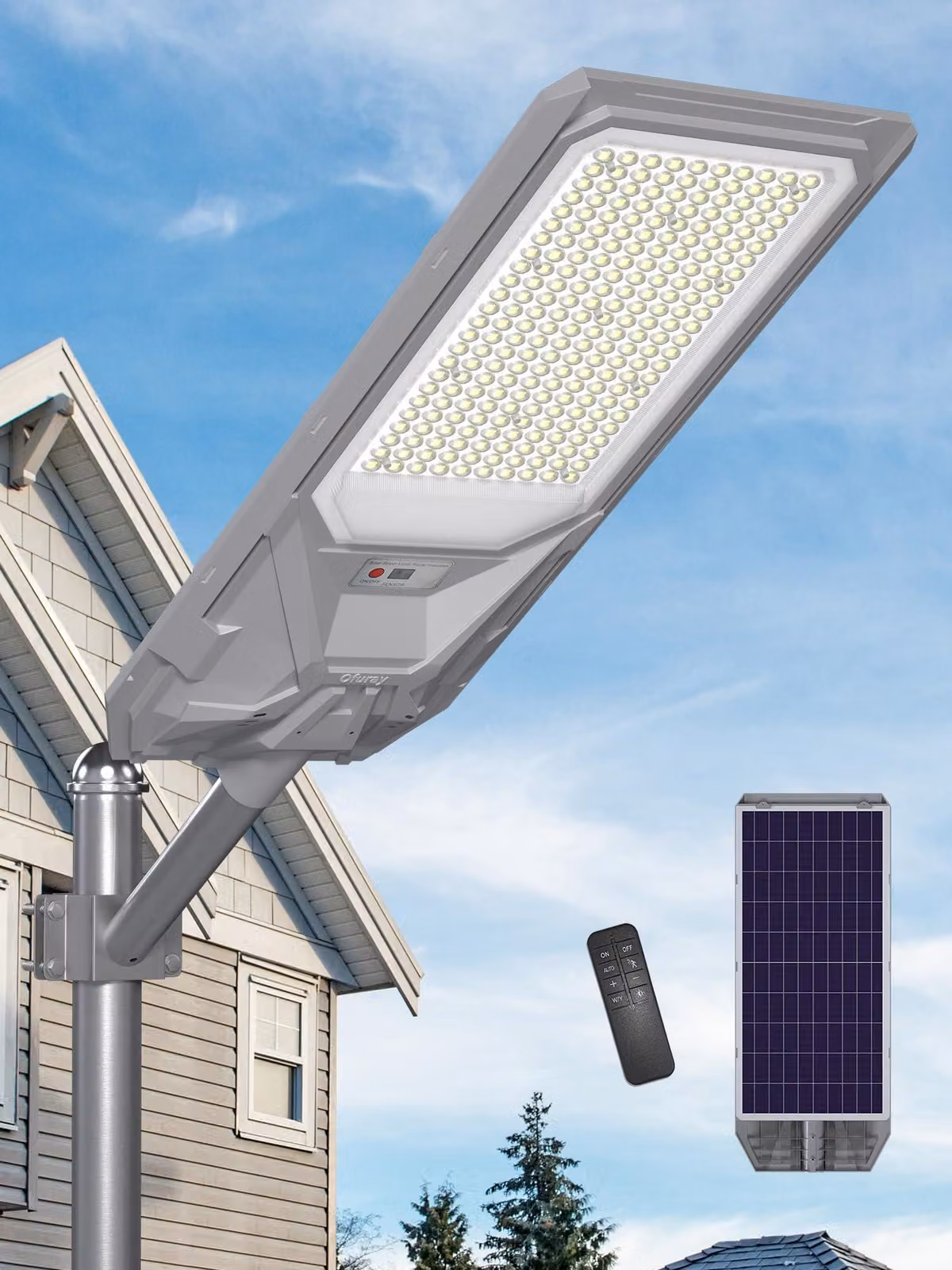 Lampione solare con 240 LED, temperatura di colore 6500 K, grado di protezione IP67, sensore di movimento, sensore crepuscolare
