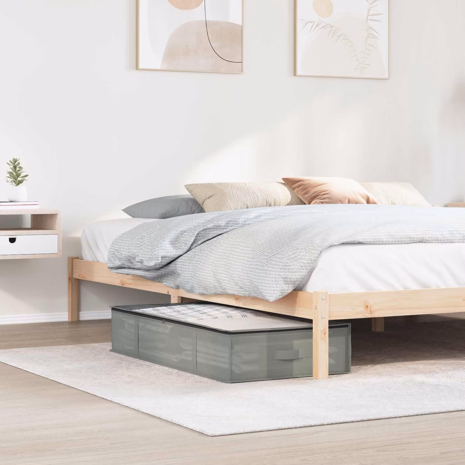 Set di 2 scatole di stoccaggio ripiegabili vidaXL in tessuto grigio con finestra trasparente e maniglie per camera da letto o soggiorno