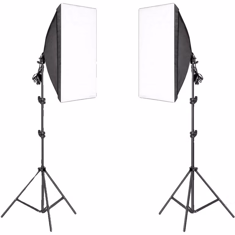 Kit di illuminazione con softbox, attacco E27, treppiede regolabile. Non include lampadine e borsa