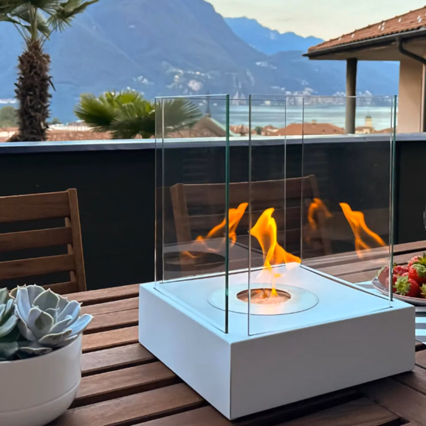 BIOKAMIN Caminetto a bioetanolo autoportante 33 x 26 cm | Caminetto a etanolo compatto e moderno per decorare il soggiorno con stile | Casa, giardino (bianco)