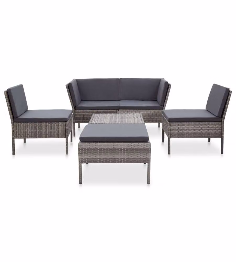 Set Divani da Giardino 6 pz con Cuscini in Polyrattan Grigio 48942