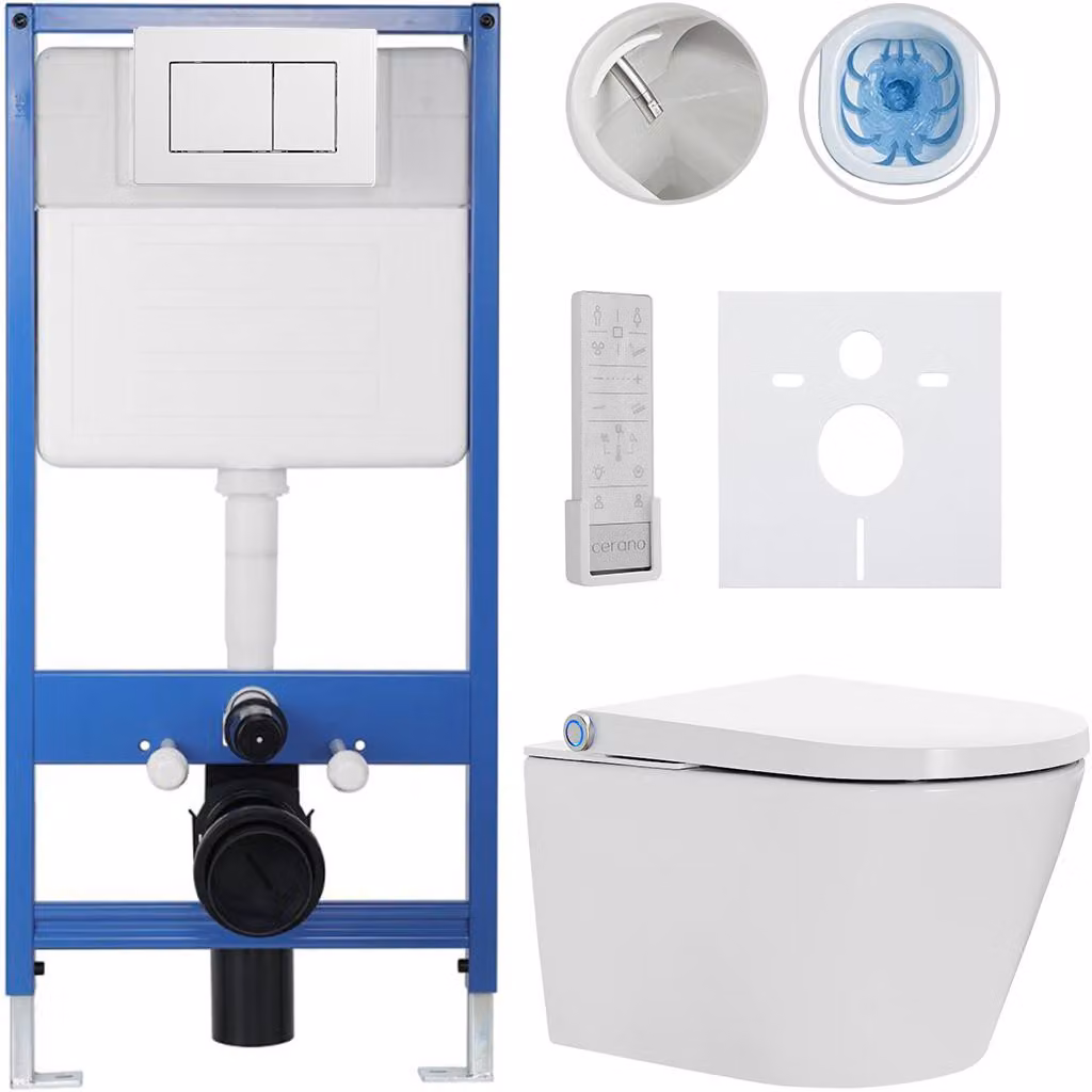 Set completo per WC Profi/Cronus Premium - bianco lucido - pulsante per WC Classic/bianco - installazione a parete - 59,3 x 38,4 cm