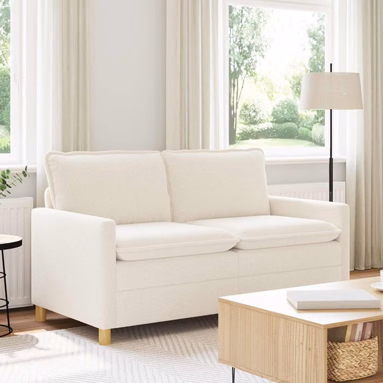Divano moderno vidaXL in tessuto beige con struttura in metallo, L: 156 cm, P: 81 cm, H: 87,5 cm