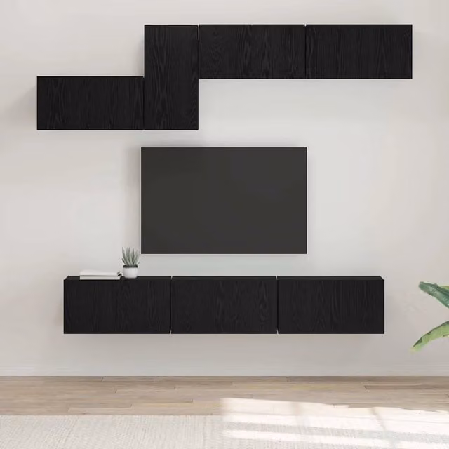 Set mobile TV 7 pz Rovere Nero Legno ingegnerizzato 3393487