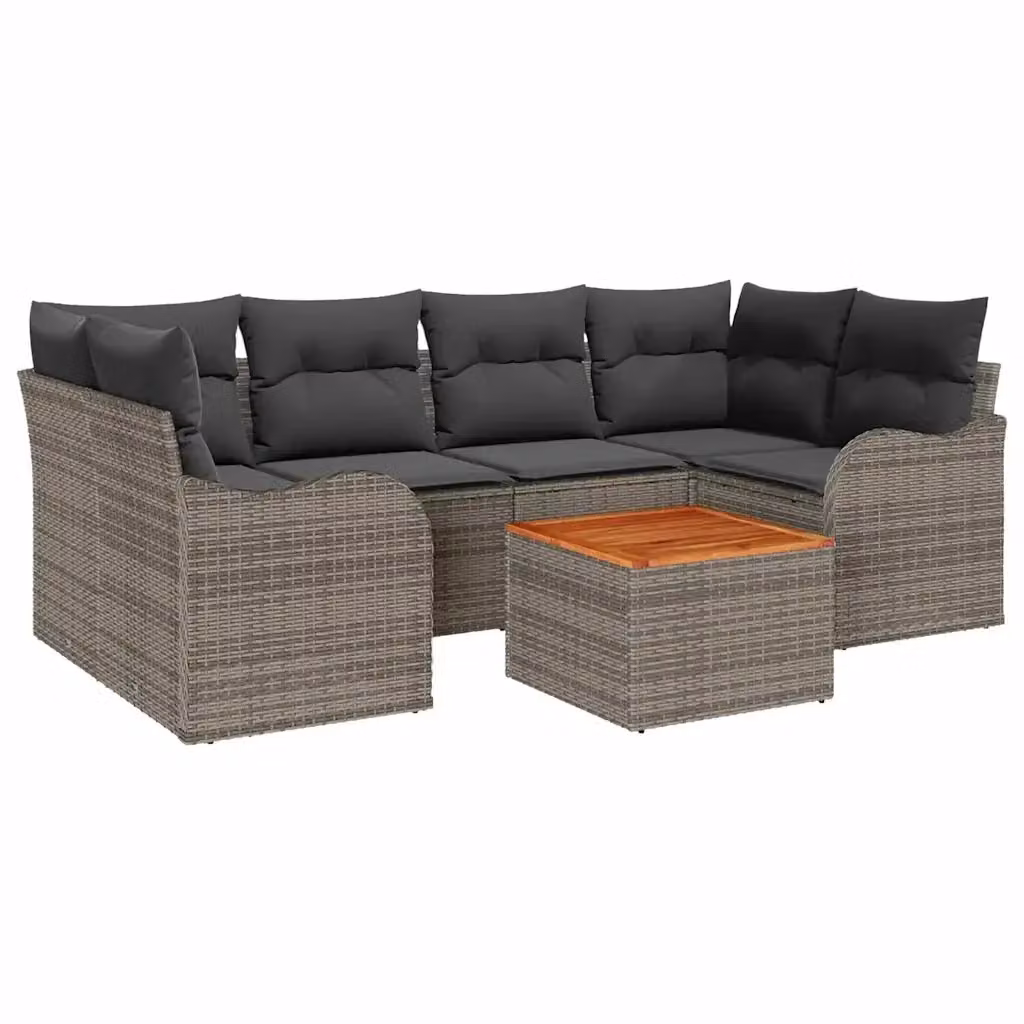 Set Divano da Giardino Moderno vidaXL 7 Pezzi Grigio con Cuscini e Tavolino in Polyrattan e Acciaio – 2