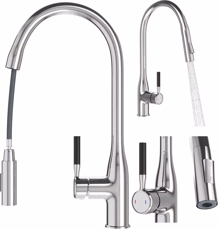 Granitan - Rubinetto da cucina - Rubinetto per lavello - Bocca estraibile - Cartuccia in Vetroceramica - Cromo - FOSSA
