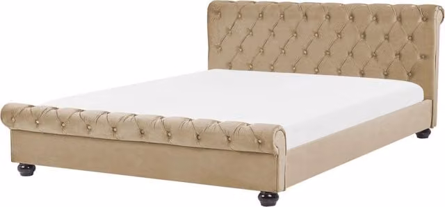 Letto Beliani in velluto beige con testiera trapuntata stile glamour L/P: 180 x 200 cm