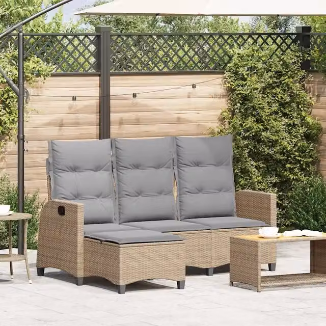 Divano da Giardino Reclinabile con Cuscini a L-Sofa da Giardino Beige Polyrattan 499405