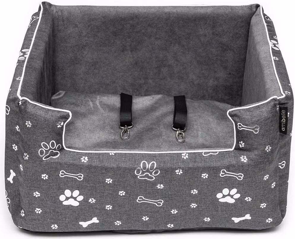 Seggiolino auto per cani, gatti, sedile posteriore per animali domestici, sedile passeggero Letto per cani Suede Grey M: 47x40 cm
