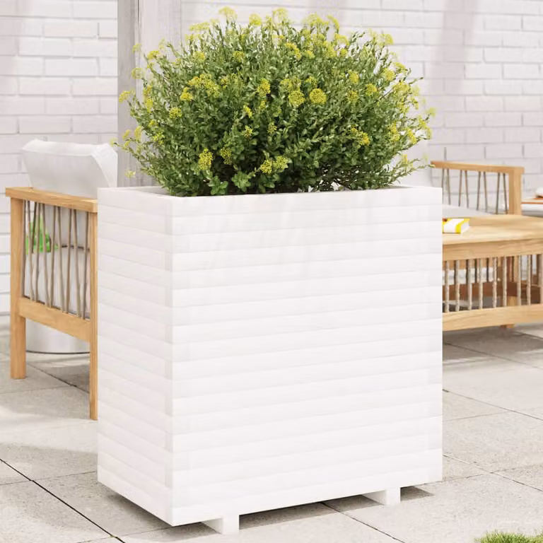 Fioriera da giardino bianca vidaXL in legno di pino L: 70 cm, P: 40 cm, H: 72,5 cm
