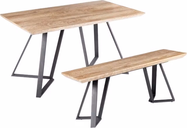 Set da pranzo Beliani con tavolo rettangolare e panca, design industriale in legno e metallo, L: 140 cm, P: 80 cm, H: 76 cm